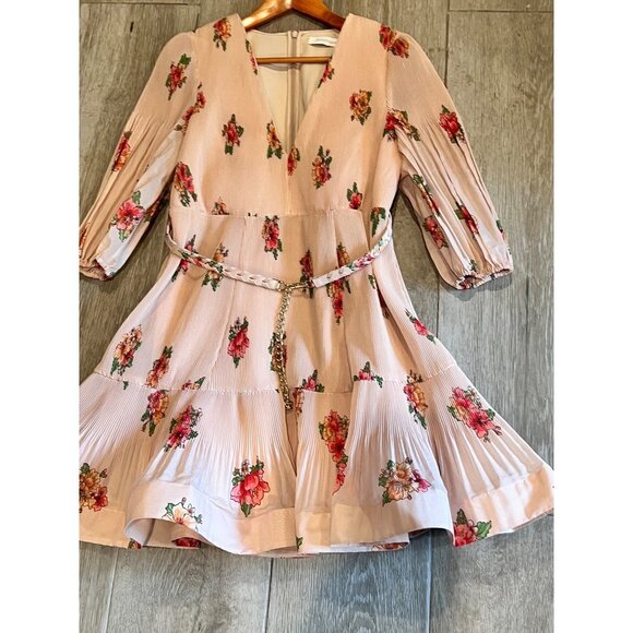 New ZIMMERMANN Fluted floral-print plissé-organza mini dress Size 3/ US 10 - Picture 9 of 14